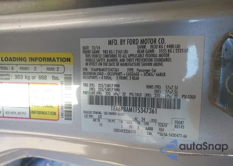 2015 Ford Mustang V6 from USA, damaged, VIN 1FA6P8AM1F5347361